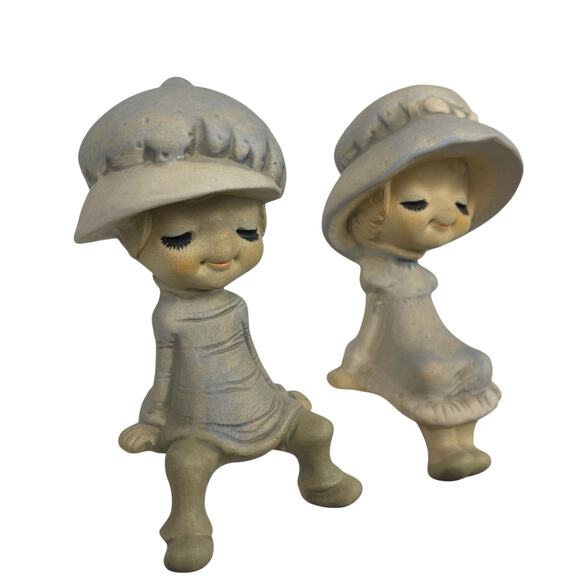 Vintage 1960s or 1970s UCTCI Clay Sitting Boy and Girl From JAPAN 6 Inches - Picture 2 of 5